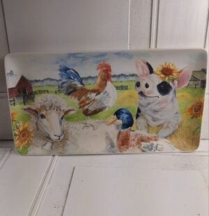 Pier 1 Imports Farm Animals Platter Rectangular Pig/Lamb/Duck/Chicken